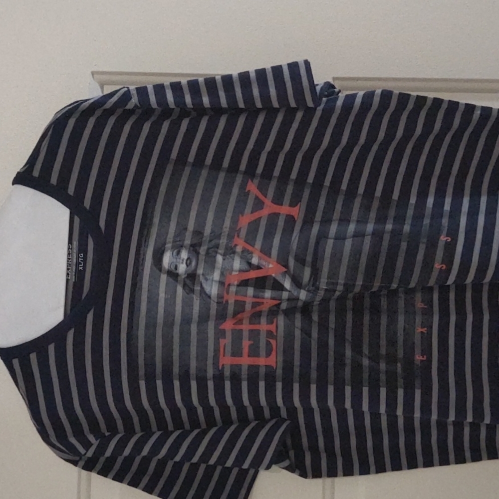 Express Navy and gray striped graphic tee